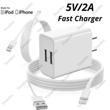 For iPhone 13 12 11 8 7 6 Plus USB Charger Cable 3/6Ft Fast Power Adapter Block