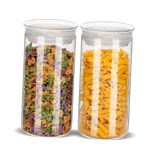 Glass Food Storage Jars Set of 2, 50oz Glass Canisters Sets 9-50oz 2Pack Clear