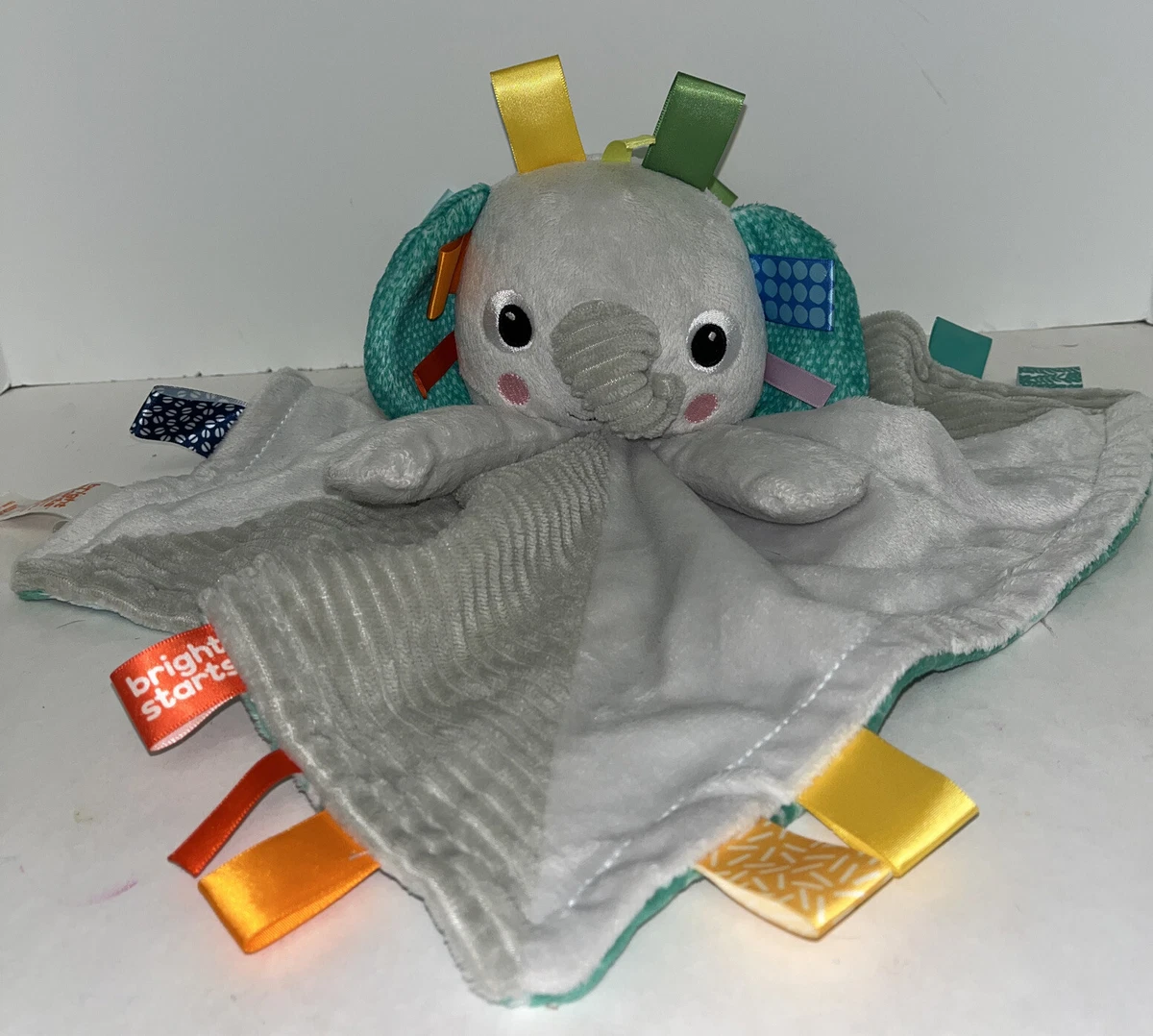 Bright Starts Grey Elephant Taggie Lovey Blanket Blankie Plush Toy
