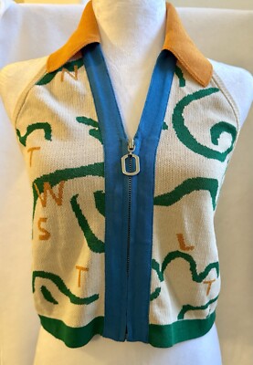 90 s Tania Halter Neck Logo-Knit Tank Top By Andersson Bell -Large Multicolor