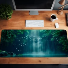 Enchanted Forest Waterfall Desk Mat – Large Mouse Pad, Three Sizes