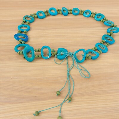 VTG Tribal Womens Belt Medium Blue Bone Disc Bead Beaded 