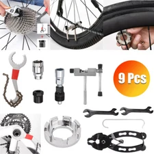 9 Pcs Bike Repair Tool Kit Crank Chain Cutter Extractor Bracket Freewheel Puller