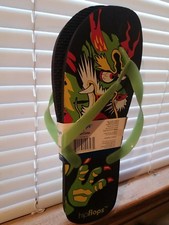SunTime Flip Flops Sandals Size L 11-12 Hipflops Green Colorful Dragon Straps N