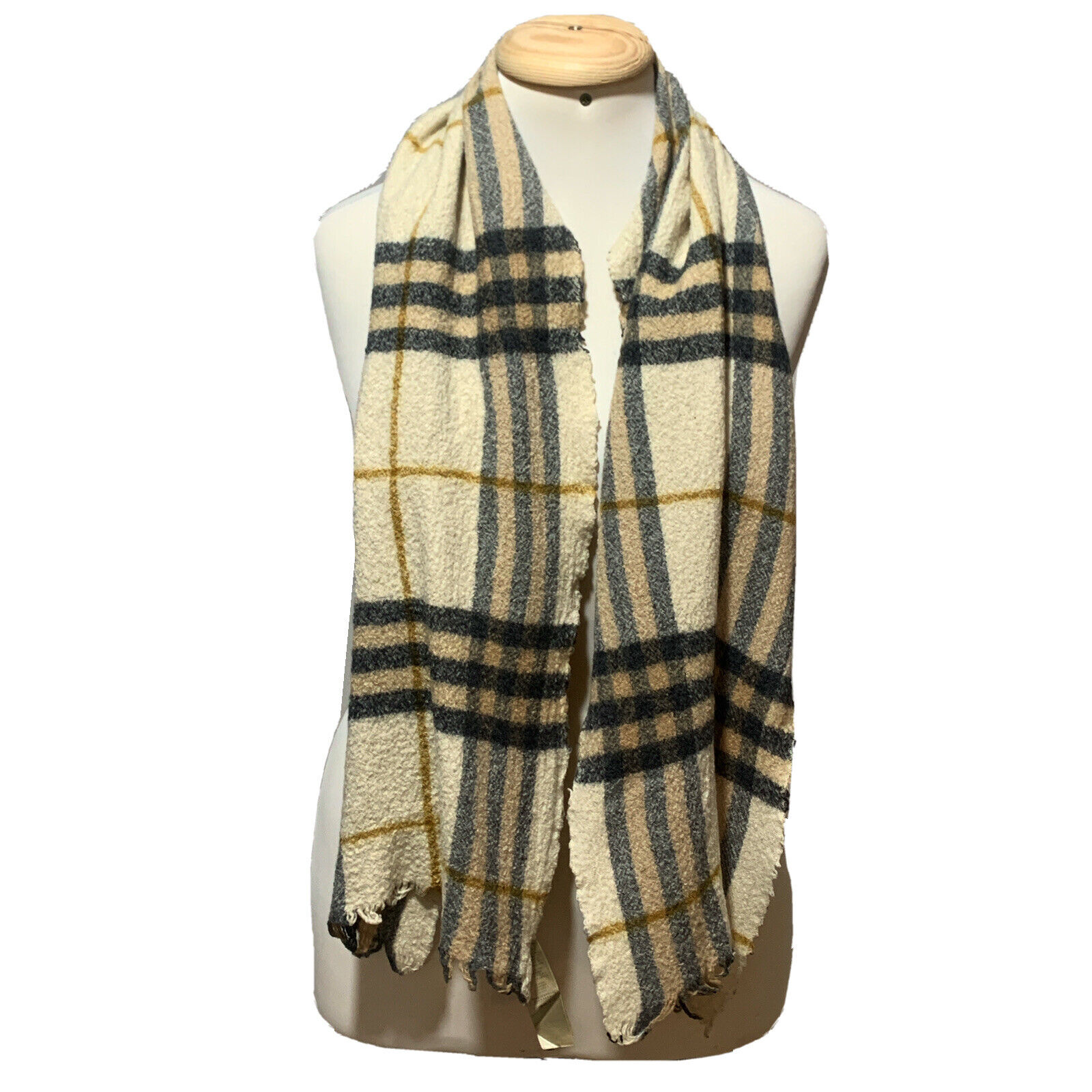 BURBERRY CHECK BEIGE UNISEX LONG Scarf 62/13 INCHES MADE IN Scotland #A60