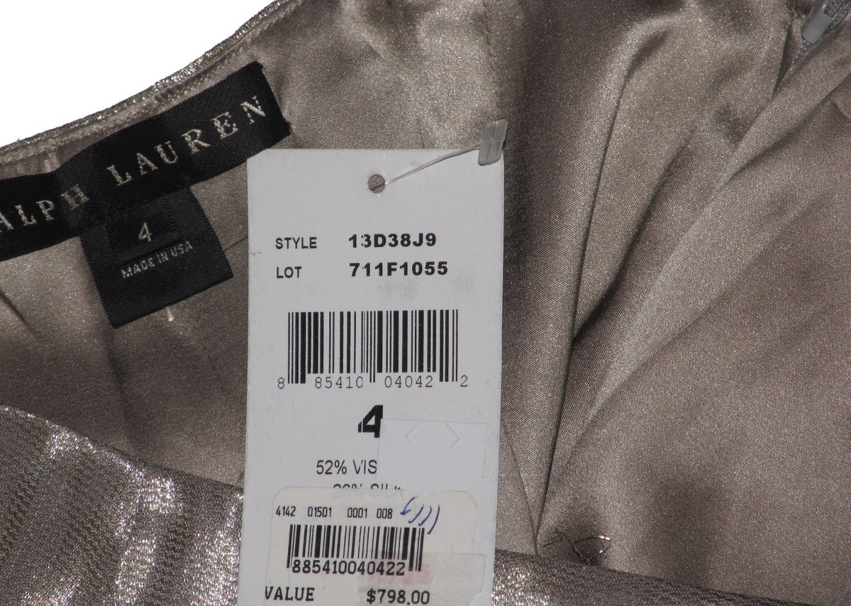 Ralph Lauren Black Label Womens Metallic Silver Straight Silk