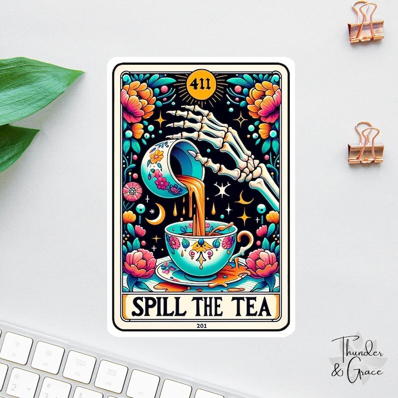 Funny Spill The Tea Tarot Stickers - Perfect Gift for Moms and Best Friends  