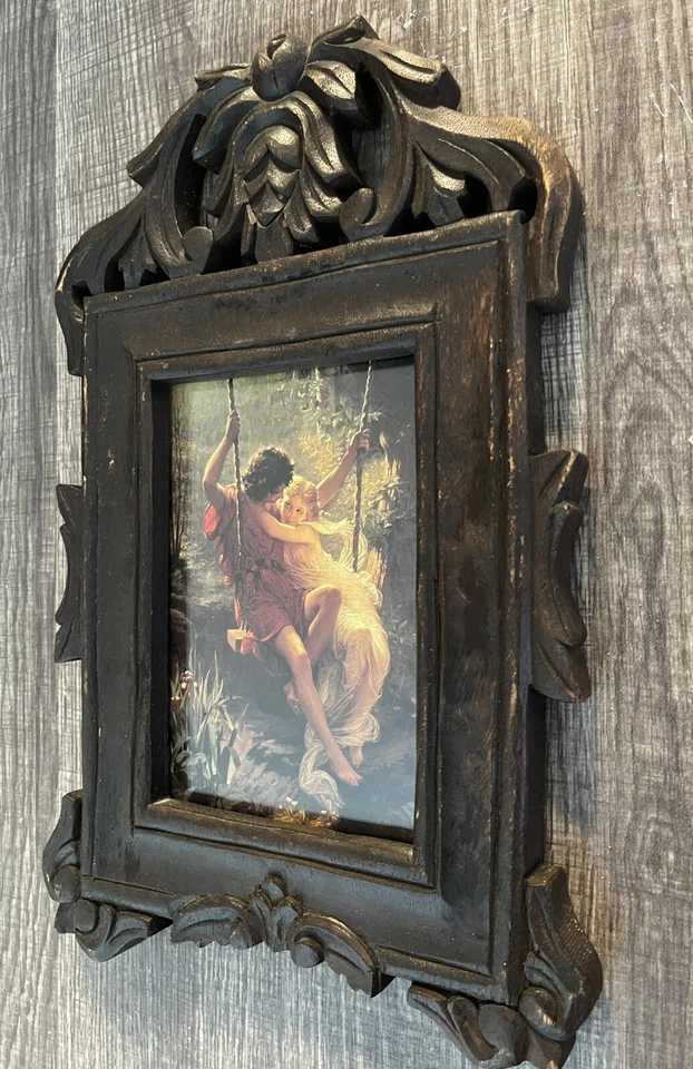 Marco de fotos hecho a mano vintage años 80 madera maciza esmaltada interior decoración coleccionable Foto 2 de 4