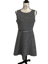 Talbots Stripe Sleeveless Skater Dress Fit Flare Black White Knit  Med Petite MP