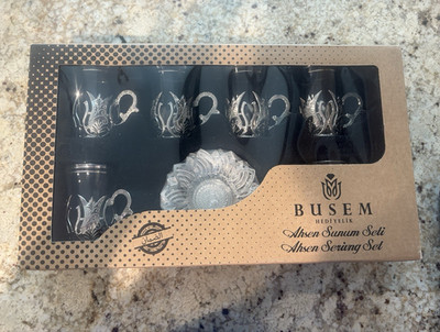 BUSEM Ahsen Sunum Seti Turkish Floral Tea Glass & Saucer Set 6pc
