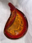 Venetian Murano Glass Clam Shaped Bowl Red Amber 1950’s-60’s
