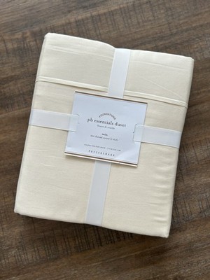 Pottery Barn Essential Sateen TWIN Duvet Cover Ivory NWT