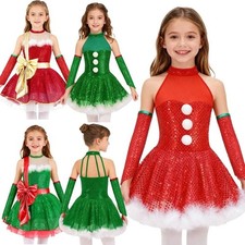 Kids Girls Christmas Costume Party Dance Dress Figure Skating Ballet Tutu Dress