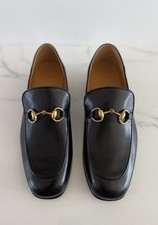 Gucci Black Leather Jordaan Horsebit Loafers Size 7.5 IT. NO BOX.