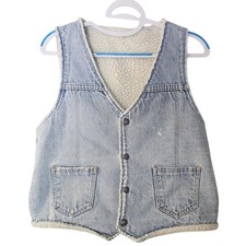 Vintage Denim Sherpa Vest Men Size L Blue Lined USA 70s 80s