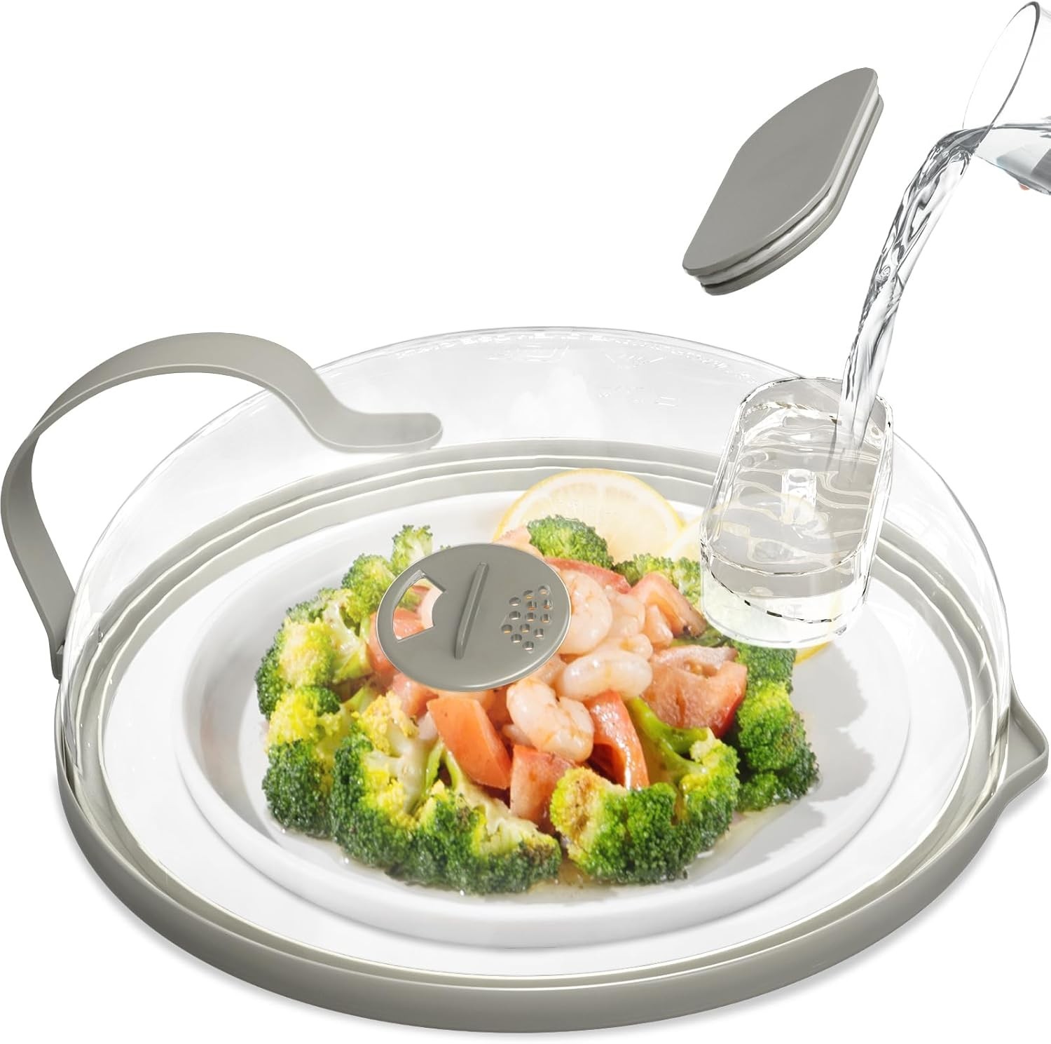 Microwave Splatter Cover with Water Steamer for Food - 10 Inch Steam Microwave S