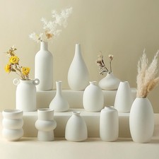 Set of 12 White Ceramic Vase for Pampas Grass Flowers, Japandi Small Vases 