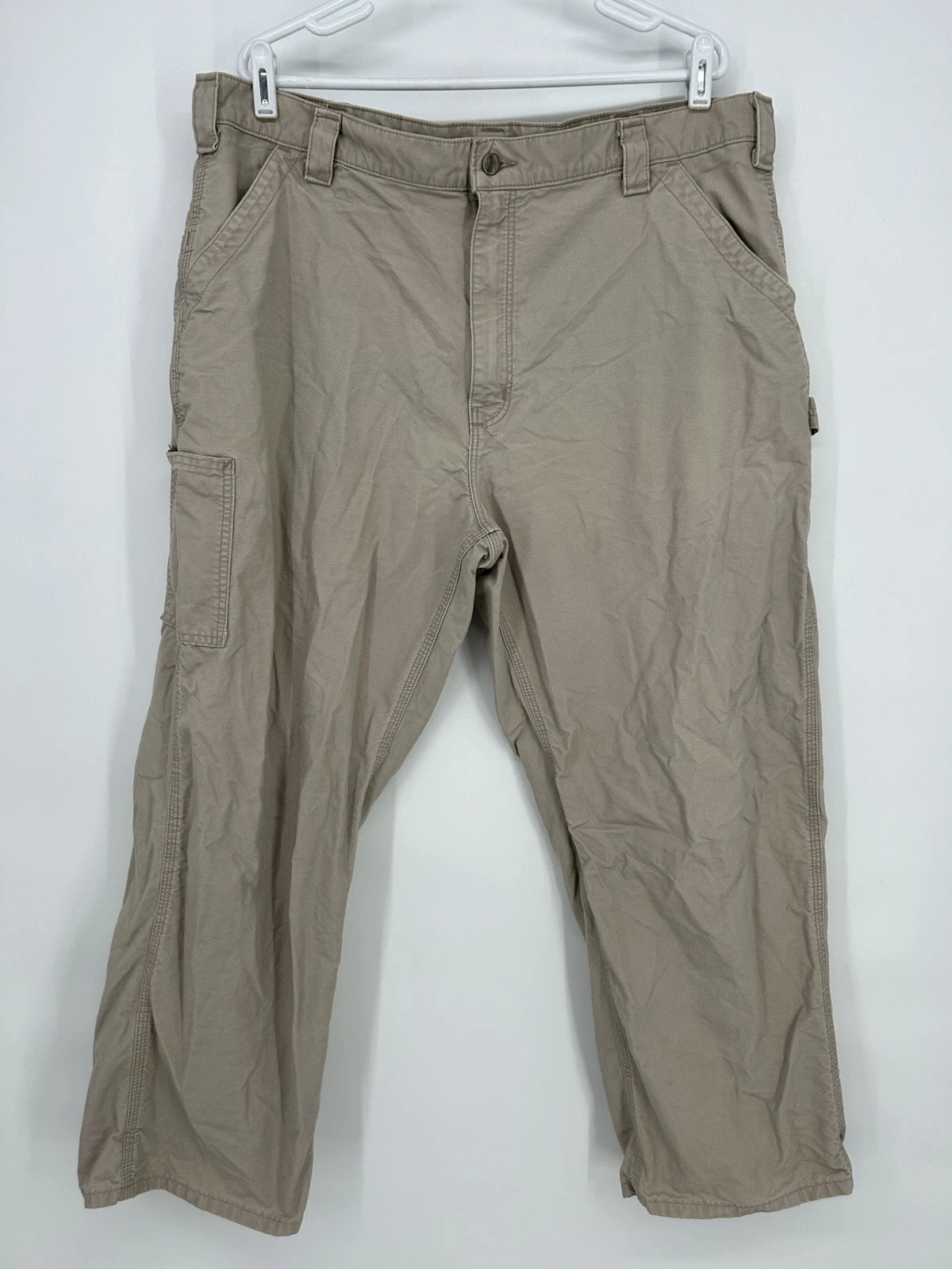 Carhartt Pants Mens 42x30 Beige Canvas Carpenter Cargo Workwear Straight