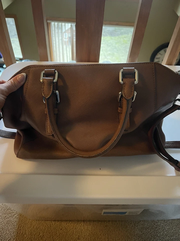 Bolsa de ombro Michael Kors bolsa de mão M couro marrom bronzeado com zíper bolsa satchel - Imagem 2 de 3