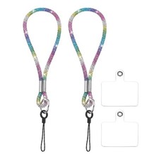 2Set Bling Wristlet Keychain Full Rhinestone Phone Lanyard Rainbow