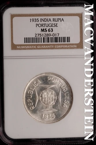 India: 1935 Portuguese Rupia - NGC MS 63 - Scarce  No Reserve  #SLi392