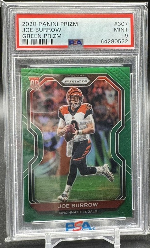 2020 Panini Prizm Green Joe Burrow Rookie PSA 9 Cincinnati Bengals #307