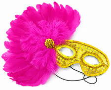 Mardi Gras Mask Pink Feather Gold Masquerade New Orleans Carnival Party Costume
