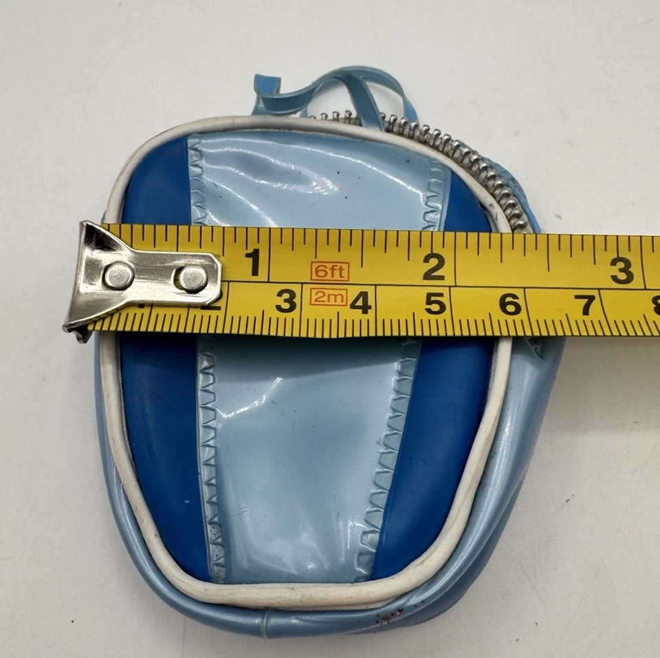 Vintage Mini Bowling Bag Shaped Small Change Coin Purse Vinyl Blue & White - Image 2 of 4