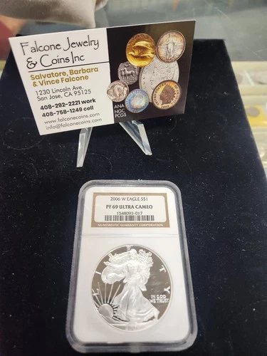 2006 W PF 69 ULTRA CAMEO NGC BROWN LABEL AMERICAN SILVER EAGLE 99 CENTS !! $$$