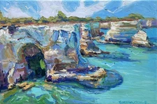 Sea cliffs landscape Original painting Realism Oil on canvas by E. Chernyakovsky