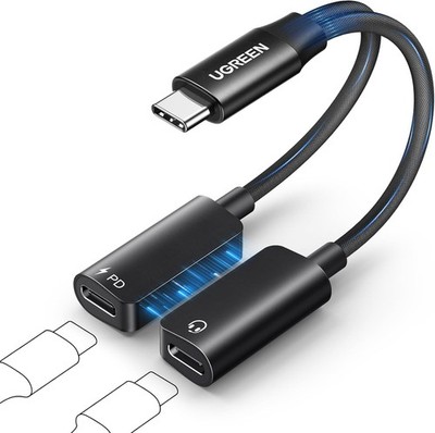 USB C Splitter Adapter 2 in 1 für Kopfhörer und Schnellladung, iPhone, iPad,
