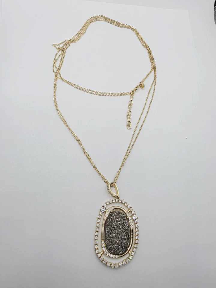 Druzy Crystal Goldtone Necklace Signed MM - Image 2 of 4