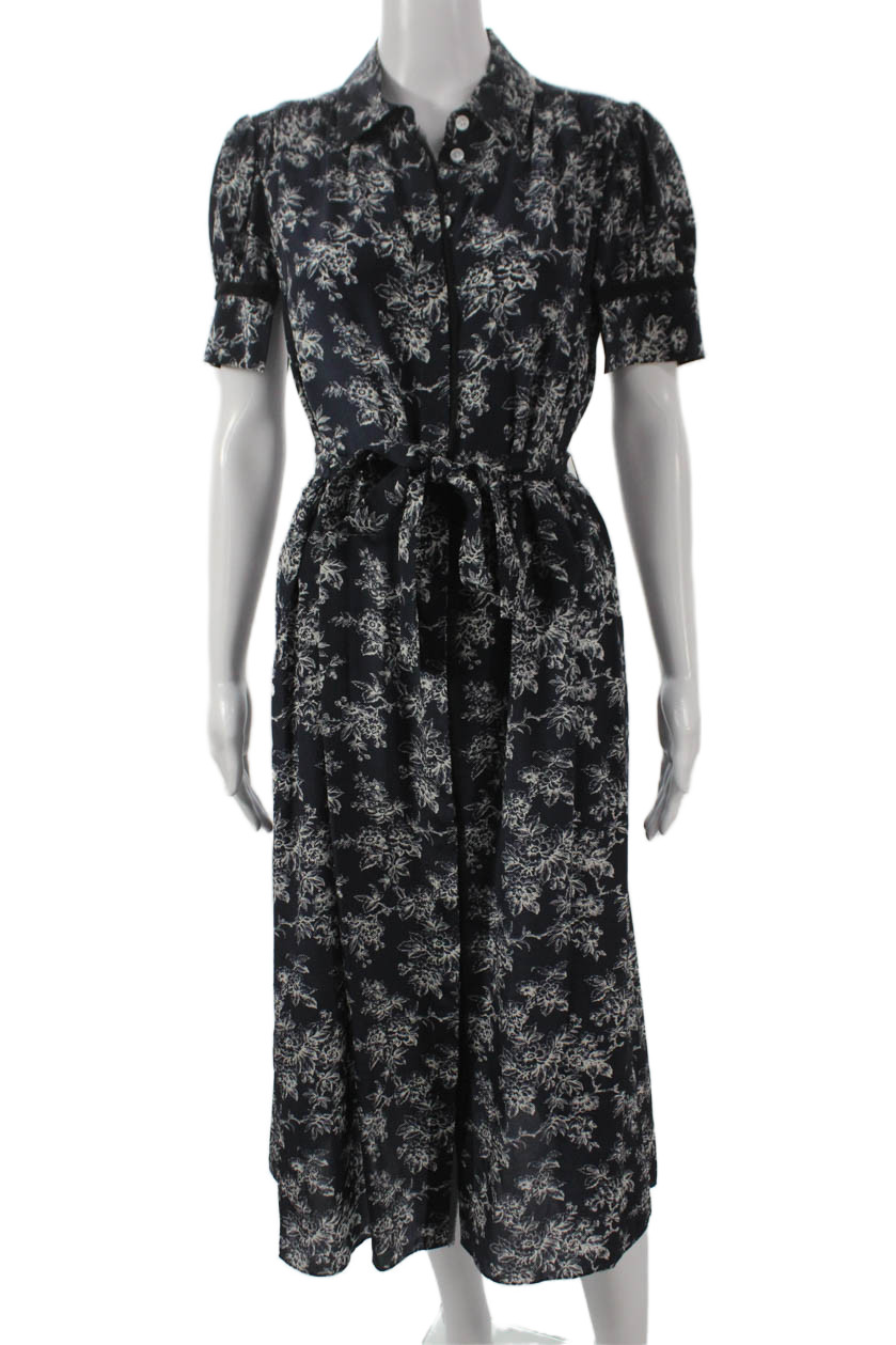 Jason Wu Women Shirt Dress Blue Silk Floral Collared Short Sleeve Midi Size 8Free Shipping in US $100+ Orders | $6.95 Orders Below