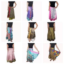 Indian 20 PC LOt Vintage Bohemian Women hippie Boho Sari Silk Skirts