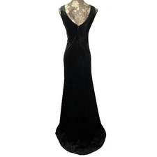 Morgan & Co Junior' 5 Black Velvet Sleeveless Maxi Plunging Illusion Gown Dress