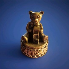 Pewter Teddy Bear Gift/Keepsake Holder for Baby's First Tooth Exc Condition