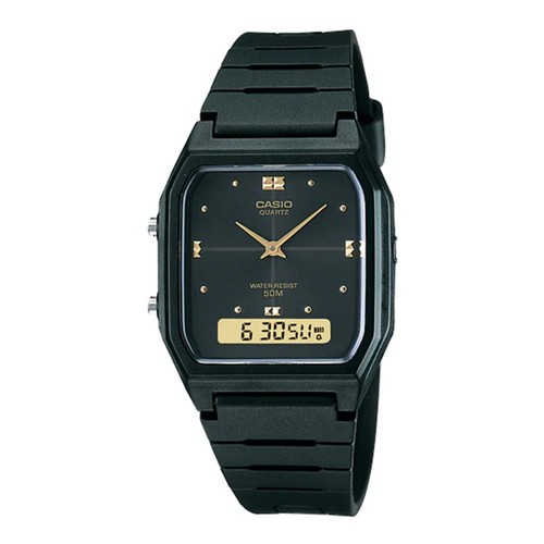 Casio Men’s Analog Digital Watch with Black Dial and Gold Accents - AW-48HE-1AV
