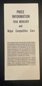 Price Information 1956 Mercury & Major Competitive Cars Pamphlet Sales Catalog