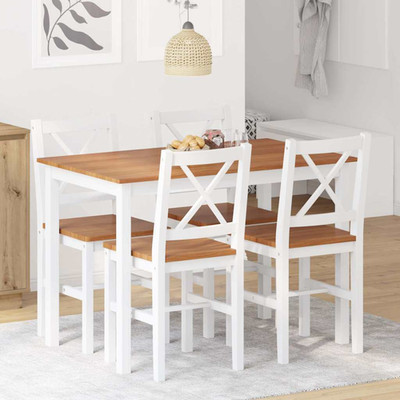 Essgruppe 5-teilig Kiefernholz braun & weiß lackiert Tisch 4 Stühle 108x65x73 cm