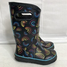 BOGS  Girls 11 EU 27 WATERPROOF RAIN BOOTS Pull On Spring Summer Rainbow Black