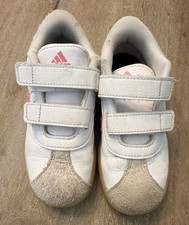 adidas VL Court 3.0 Kids Hook Loop Leather Sneakers White/Pink US 10K