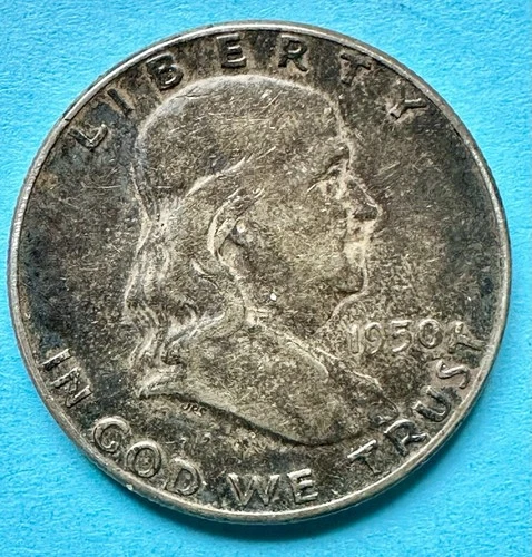 1950 Franklin Half Dollar. 90% Silver. F-VF Condition. Charity Auction. ￼