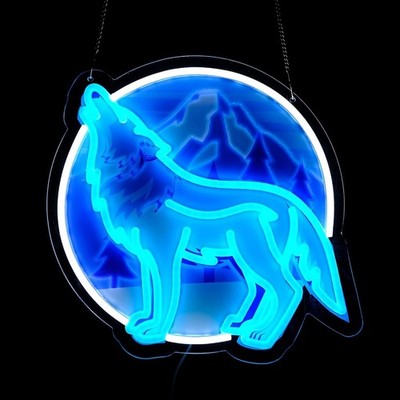 14x14 inch Wolf Neon Sign Art Wall Lights for Beer Bar Club Bedroom Hotel Pub...