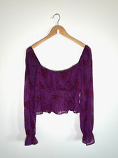 Babydoll Dark Fairy Whimsigoth Witchy Sheer Floral Womens Top L Purple