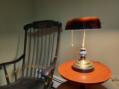 Vintage Bankers, Student, Piano Lamp Brass & Stone Black Shade - Picture 22 of 22