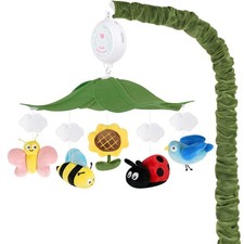 Crib Mobile with 3-Mode Music Box - Nursery Decor with Butterflies, Bees, Birds