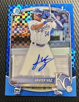 2025 Javier Vaz Royals Blue 1st Pros Checkerboard Refractor Autograph #CPA-JV