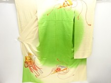 7743918: JAPANESE KIMONO / ANTIQUE FURISODE / SILK / EMBROIDERY / CARRIGE