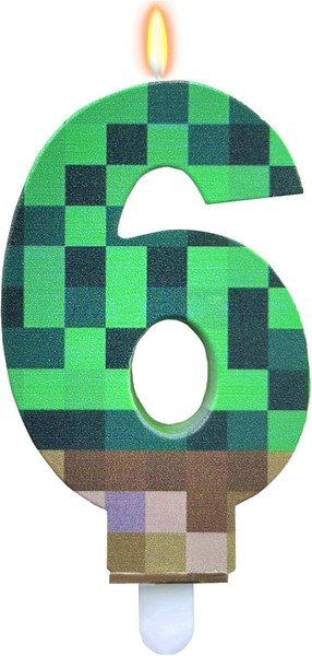 Geburtstagskerzen Zahlen 6 Pixelmotiv GrüN Videospiel 6. Geburtstag Kinder-image