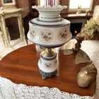 VTG Quoizel Lamp Hurricane 1973 Abigail Adams Collection Brown/Blue Floral 20”